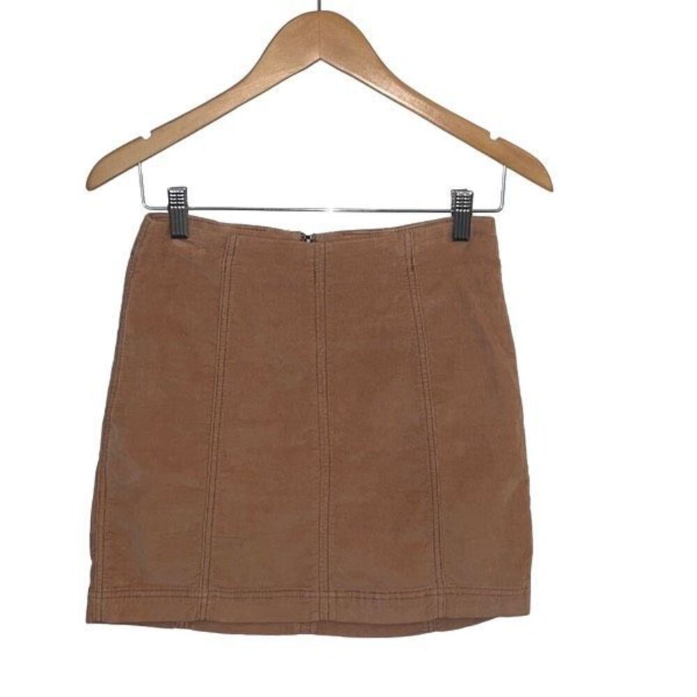 Free People Womens Back Zip Corduroy Stretch Pencil Mini Skirt Tan Size 4